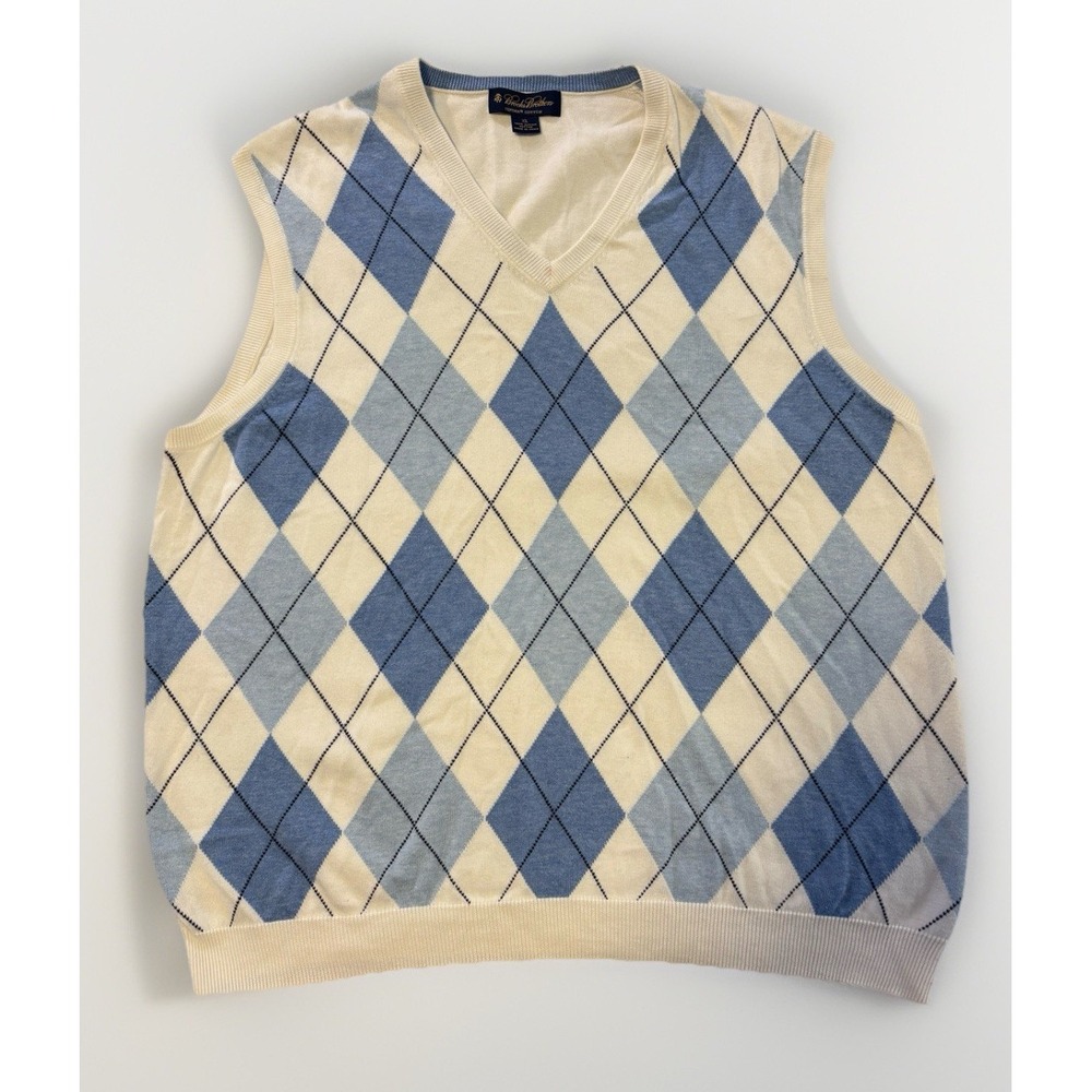 Brooks Brothers Sweater Vest Adult XL Blue Argyle Supima‎ Cotton Preppy Golf